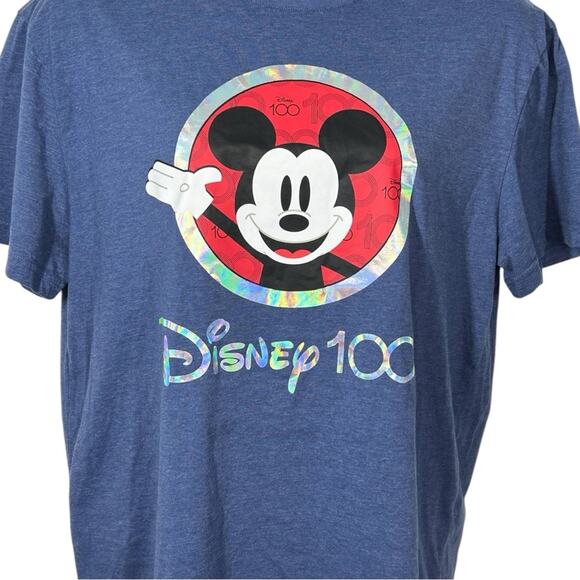 Disney Blue Holographic Front & Back Mickey Mouse 100 Year T-shirt Sz XL NWOT - Picture 3 of 8